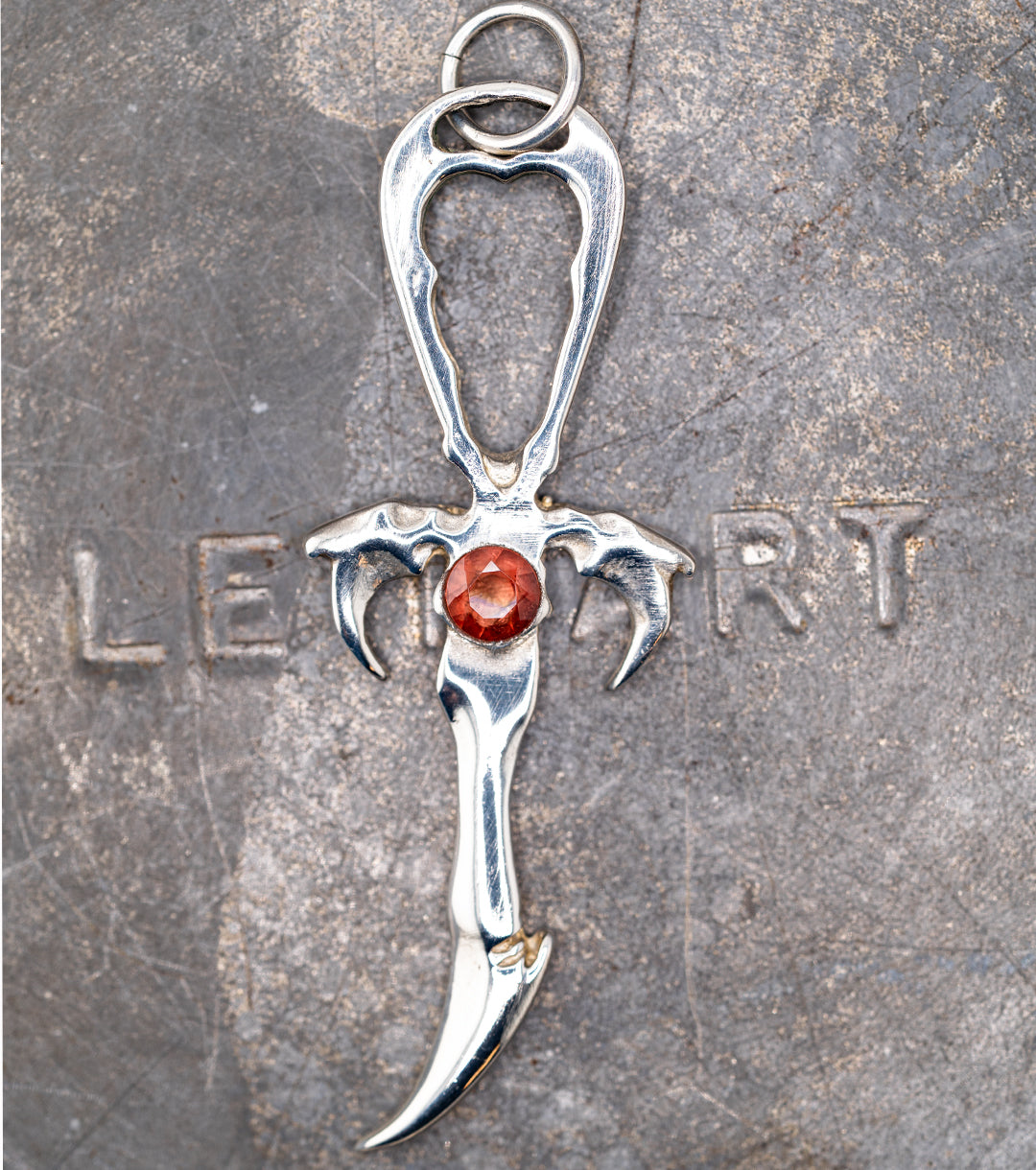 Red Andesine-Labradorite & 925 Silver Vampire Ankh - Mystery Control x Endless Night